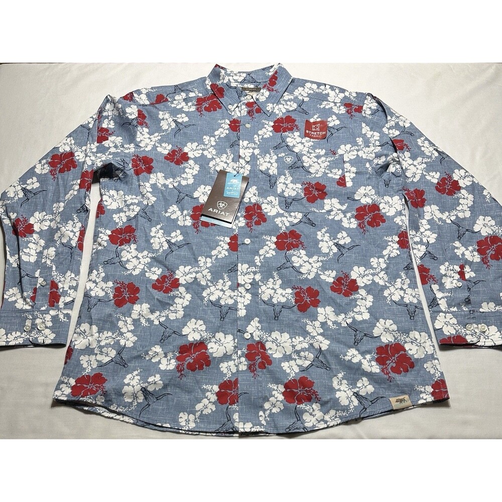 Ariat Western Aloha Button Shirt Red White Blue Long Sleeve Cowboy Rodeo NWT New